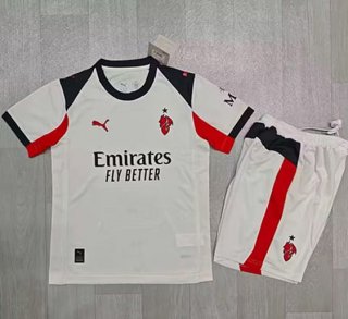 Maillot de football enfant AC Milan extérieur 2025-2026 blanc noir rouge