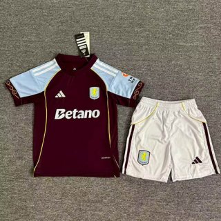 Maillot de football enfant Aston Villa domicile 2025-2026 rouge bleu blanc