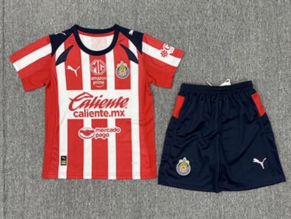 Maillot de football enfant Chivas domicile 2025-2026 rouge blanc noir