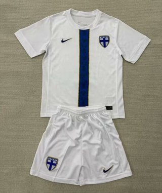 Maillot de football enfant Finlande domicile 2025-26 blanc bleu