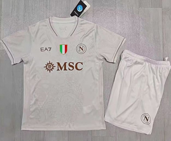 Maillot de football enfant Napoli extérieur 2025-2026 blanc Brun
