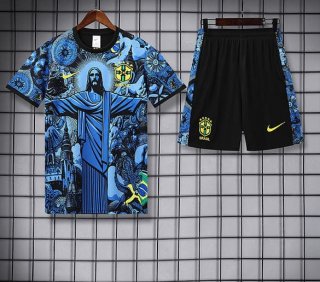 Maillot training édition spéciale Bresil+short bleu noir 2025-2026