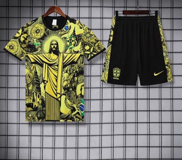 Maillot training édition spéciale Bresil+short jaune noir 2025-2026