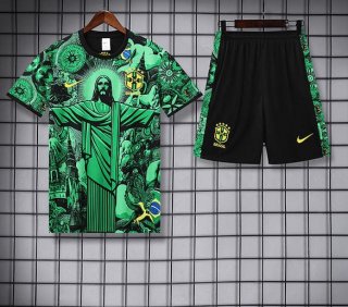 Maillot training édition spéciale Bresil+short vert noir 2025-2026