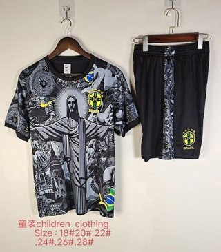 Maillot training enfant édition spéciale Bresil+short gris noir 2025-2026