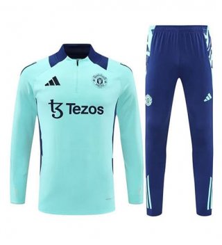 Sweat zippé Manchester United+pantalon vert bleu 2024/25